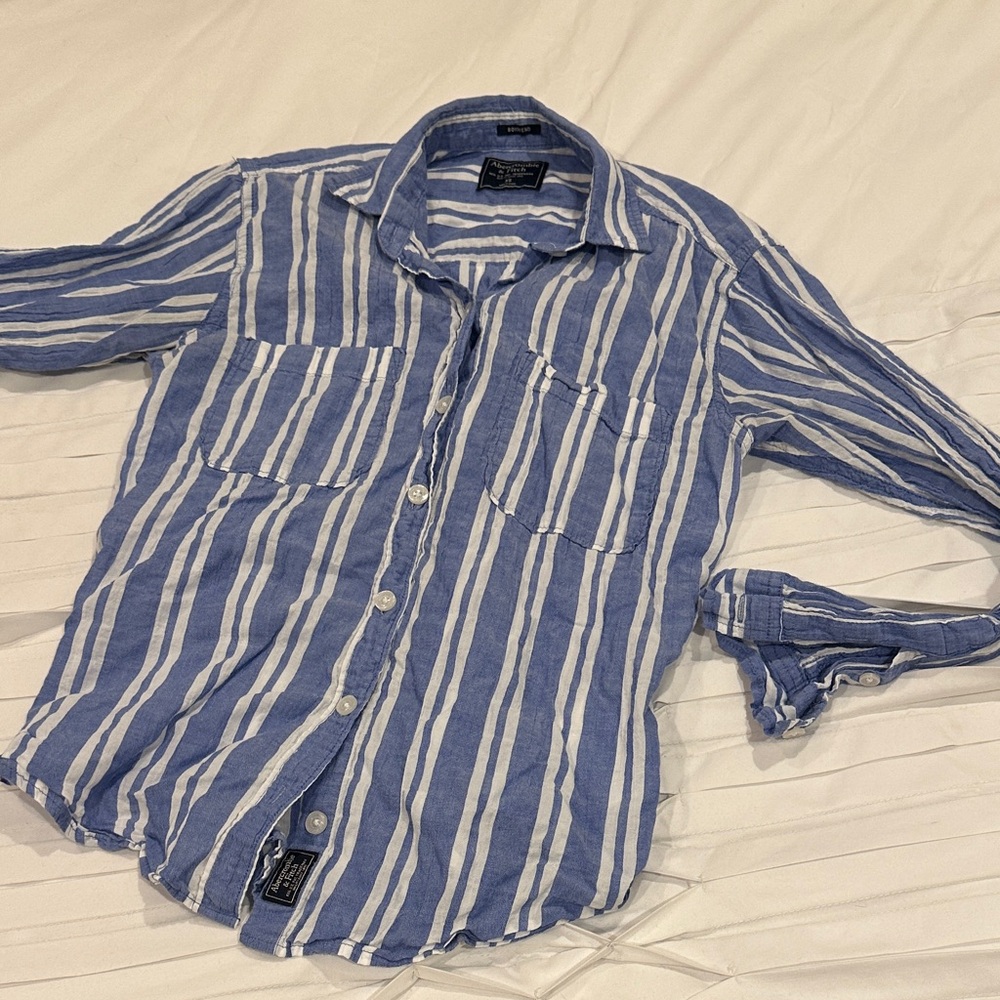 Abercrombie & Fitch Blue Striped Boyfriend Shirt